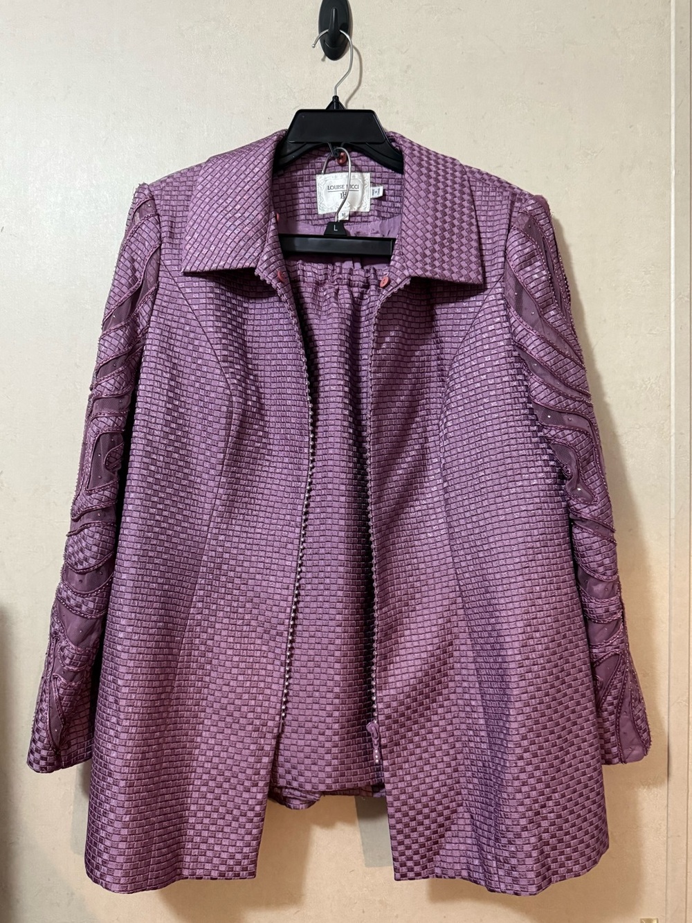 Louise Ricci 2-Piece Purple Skirt Suit Set Size 16 Vintage Lavender